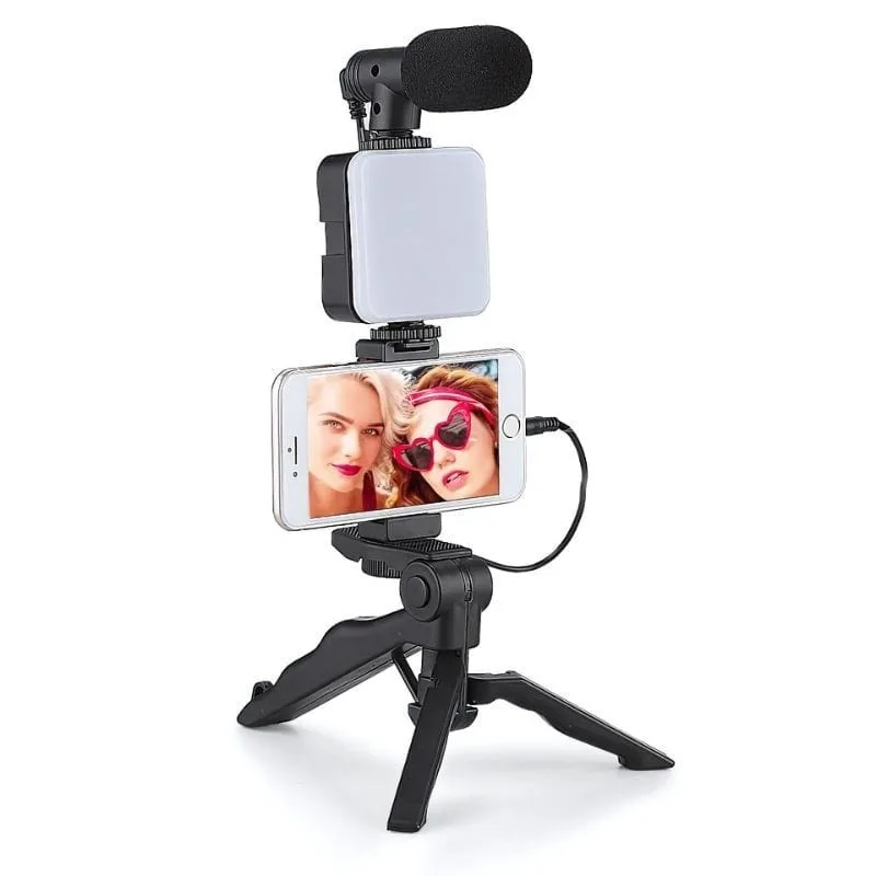 Tripod – Mbajtës Telefoni – Mikrofon – Dritë LED
