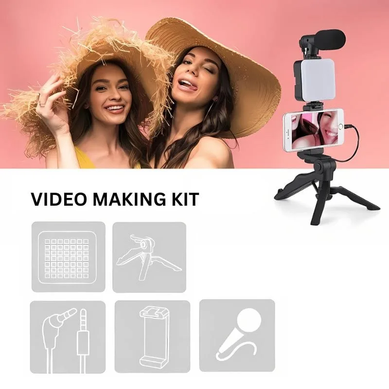 Tripod – Mbajtës Telefoni – Mikrofon – Dritë LED thumbnail 5