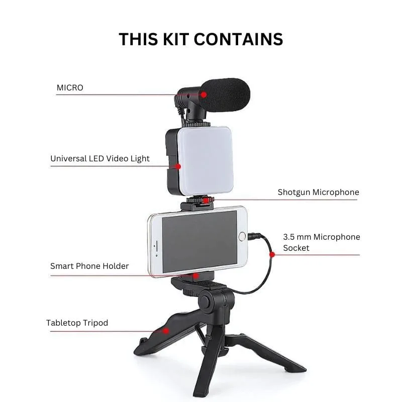 Tripod – Mbajtës Telefoni – Mikrofon – Dritë LED thumbnail 3