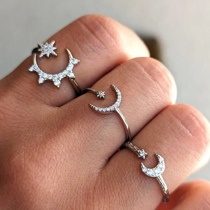 Unazë Argjendi Moon & Star